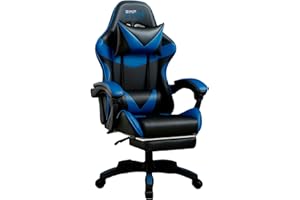 RMF PRO RMF Silla Gaming Profesional Ergonómica Reclinable, Sillón de Oficina y Gamer con Asiento Cómodo y Relajante, Reposapiés Extensible, Ruedas Giratorias y Altura Ajustable - Azul/Negro
