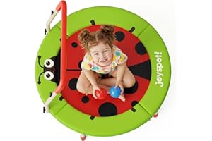 JOY SPOT! Trampolin Kinder Indoor Outdoor, Hai-Motiv Ø91cm Mini Trampolin mit verstellbarer Haltegriff, Faltbares Kindertrampolin bis 45 kg, Fitness Rebounder mit Sicherheitspolster für Kleinkind 3-12