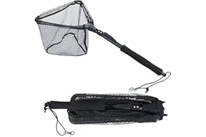 Sougayilang Épuisette de pêche - Poteau télescopique pliable et pliable - Maille en nylon durable - Pour attraper ou relâcher les poissons en toute sécurité