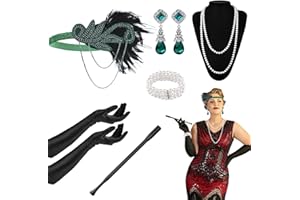 HEAWAA 1920s Accessories for Women, 6 Pieces Roaring 20's Flapper Great Gatsby Accessories Set with Headband Long Gloves Pearl Necklace Bracelet Earrings Handheld Holder for Ladies Girls Party Prom