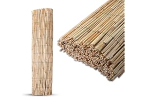 Ranjha's® Natural 4m Peeled bamboo fence screening Roll garden screening Wooden Panel (H: 1.8M x L: 4M) bamboo screening