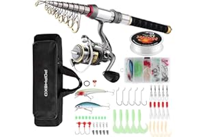 Mouhike Rod and Reel Combo Full Kit - Telescopic Pole Set with Spinning Reel, Line, Lures, Hooks, Carrier Bag for Saltwater Freshwater Fishing - Gear for Kids, Adults, Professional