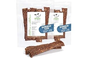 ROQSY Naturalna ryba suszona ryba 100% dorsz dla psów, 200 g, produkt do żucia również dla szczeniaków, bez zbóż, przekąska dla psów, paski do żucia, smakołyki, smakołyki, delikatnie suszone