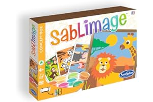 Sentosphère – Sablimage Faune africaine – Kit Loisirs Créatifs Enfant – 4-Tableaux en sable – 16 Couleurs de Sable Coloré – Concept Box avec Cadre – Dès 4-Ans – Fabriqué en France -881