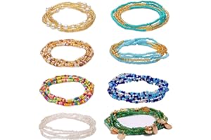 INGJIA 8 Pièces Chaine Tour de Taille de Perles Ensemble Coloré Eté Africain Waist Beads Elastique Taille Perle Bikini Chaîne Corps Chaîne Perlée Taille Bijoux Chaine Ventre Femme et Filles