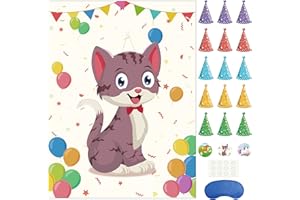 Morcheiong Pin The Tail on The Cat Birthday Party Game with 48 Hats, Cat Themed Birthday Party Favors Supplies Decorations for Kids