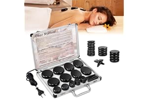 RICYEA Hot Stone zestaw do masażu, 21 sztuk, gorące kamienie, zestaw do masażu z urządzeniem grzewczym, kamień do masażu w walizce grzewczej, kamienie bazaltowe, odpowiednie dla użytkowników domowych, do