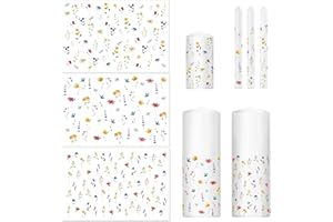 MEJOSER 3 Stück Tattoos Blumen 30x18.5cm Kerzentattoos Temporäre Tattoos Folie Aufkleber Sticker Kerzenfolie Wasserschiebefolie Kerzensticker Deko Hochzeit Geburtstag Sommer Taufe Babyparty