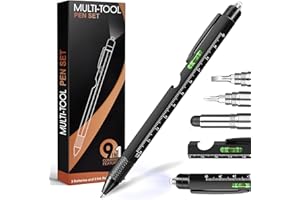 Tukeoo Idee Cadeau Homme Stylo Multifonction 9 en 1,Cadeau Noel Original,Gadget Insolite Utile Stylo Cadeau Personnalisé pour Cadeau anniversaire,Cadeau Papa, Cadeau Fetes des Peres