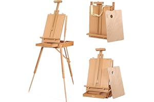 VISWIN Caballete Pintura Portátil y Plegable con Paleta, Caballete Grande Ajustable de Madera de Haya con Correa & Almacenamiento, Caballete Profesional de Estudio para Adultos, Artistas, Pintor