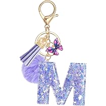 MWOOT Alfabet Sleutelhanger - Met Kwastje, Vlinder En Pompon - Zwarte Hars Met Goudfolie - Voor Auto, Tas Of Sleutels