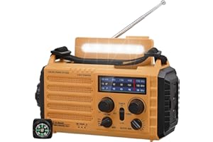 Tragbare Solar Radio, Notfall Radio mit Kurbel, Dynamo Wetter AM/FM/SW Radio, 5000mAh Wiederaufladbare Powerbank, Typ C Anschluss, LED Taschenlampe&Leseleuchte, SOS Alarm, Kompass für Camping Outdoor