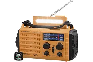 5000mAh Radio Solar, Radio de Emergencia Portátil con Manivela, Radio Dynamo Weather Am/FM, Cargador de Teléfono USB, Linterna LED y Luz de Lectura, Alarma SOS, Brújula para Acampar al Aire Libre