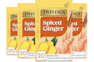 Twinings Ginger FlavouredTea - 80 Biodegradable Tea Bags (Multipack of 4 x 20 Bags) , Warming Herbal Blend, Caffeine-Free, Multipack for Convenience and Freshness