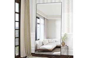 ‎CASSILANDO CASSILANDO 180x80cm Standspiegel, Schwarz Boden großer Spiegel, stehender Spiegel, gegen Wand für Schlafzimmer, Verkleidung und an der Wand befestigter dünner Rahmen Spiegel, Schwarz