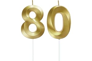 Lahviuu Birthday Number Candle,80th Birthday Candles for Cake Birthday Decorations Happy Birthday Cake Topper Cake Candles,for Anniversary Wedding Party Celebration Supplies (Gold)
