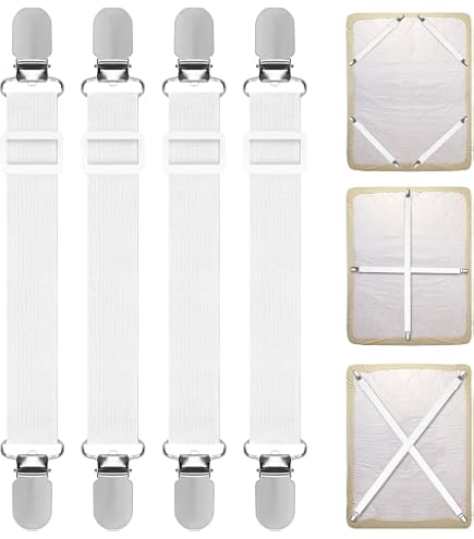 8 Elastici Regolabili Per Lenzuola Con Clip In Metallo - Tenditori Antiscivolo Per Materasso E Divano (Bianco)