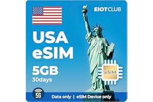 EIOTCLUB eSIM Prepago USA 5GB 30 Días | Compatible con AT&T y T-Mobile | 5G de Alta Velocidad | Solo Datos | Compatible con Hotspot | Recargable | Cobertura en Todo EE. UU., Incluyendo Hawái