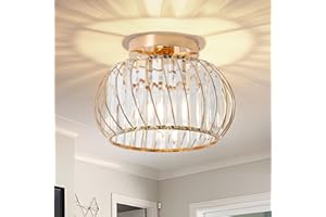 Hudi Fyier Modern Crystals Ceiling Lighting Fixtures, Gold Ceiling Lamp Diameter 29cm, Semi Flush Mount Ceiling Light for Bedroom Kitchen Hallway Dining Rooms Living Rooms