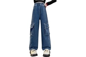 Panegy Jeans Strappati per Ragazze Vita Alta Elastica Baggy Casual Gamba Larga Denim Jeans Moda Lavato Pantaloni con Tasche Stretchy Vintage Pants età 5-15 Anni