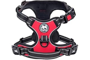 PoyPet Bez ciągnięcia uprząż dla psa z przodu, odblaskowa kamizelka dla zwierząt domowych, z prostym uchwytem i tyłem, idealna do codziennego treningu, spacerów, biegania (czerwona, XL)