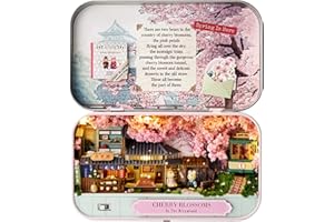 CUTEROOM Box Theatre Miniature Kit, Diy Miniature House Kit with Furniture Mini Dolls House Kit for Teens Adult Birthday Gift (Cherry Blossoms)