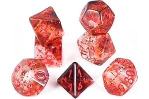 FLASHOWL D20 Crystal Clear D20 Nakrętki do Dungeons and Dragons, Planszowe Gry Planszowe, Poliedyczne dla DND RPG MTG (7 sztuk czerwonych)