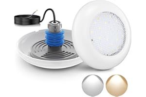 LyLmLe Projecteur Piscine Vissable avec Filetage 1" 1/2, 12W LED Eclairage Piscine Blanc Commutable 3000K & 6000K, Ø190mm, 12V AC Sous l'eau IP68 Étanchéité Lampe LED pour Piscines Béton SPA