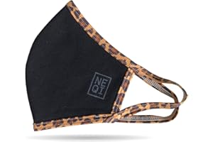 NEQI Black Face Masks with Leopard Trim - 3X Beauty Face Mask with 3 Layer Protection, Filtering 80% of Particles I Lightweight & Comfortable Face Covering Size S-M