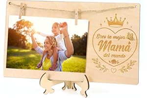 DPKOW Mamá Regalo Día de la Madre Original, Marco de Fotos Día de la Madre Mamá Marco Fotos con Pinzas para Madre Regalo Cumpleaños Navidad, Marco Foto el Mejor Madre del Mundo Regalo