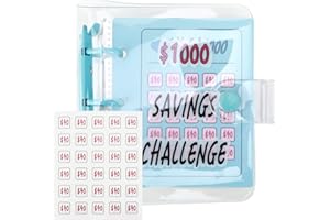 Marstey 1000 Mini Savings Challenge Binder, 11,4 x 10 cm Geld sparen Binder, Mini 25 Umschlag Challenge Binder Geld Sparen Brieftasche für Büros Zuhause Schule (Blau)