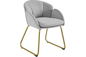 Yaheetech Velvet Tub Chair Vanity Chair, Modern Accent Armchair with Golden Mental Legs for Living Room/Bedroom/Makeup, Grey