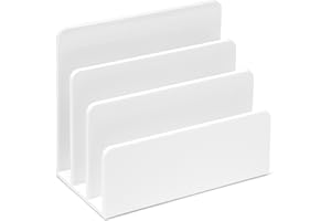 OSCO Biały plastikowy uchwyt na listy o wysokim połysku | sorter poczty | stojak na koperty | stojak na dokumenty | przechowywanie dokumentów na biurko | przegródki ekspozycyjne | wys. 14,5 x szer.