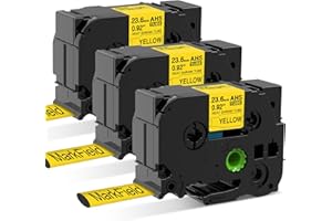 ‎MARKFIELD MarField HSe-651 23.6mm Schrumpfschlauch Schriftband Kompatibel mit Brother P-touch HS HSe651 Heat Shrink Tube Bänder Schwarz auf Gelb Etikettenband für PT-E500 E800W D600 P700BT P750, 3 Pack