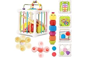 AAGOOD Jouet Bebe 6 Mois 1-3 Ans 8 en 1 Montessori Balle Sensorielle Trieur de Forme Bebe Cube d'activité Bébé Educatif Cadeaux pour Bébé Enfants