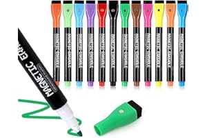 AYCLIF Feutre Tableau Blanc Effacable, 12 Couleurs Marqueur Tableau Blanc Effacable, Magnétiques Feutre Tableau Blanc Stylo et Gomme, Pointe Fine, Faible Odeur, Non Toxiques