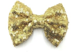 PrettyBoutique 4 Inches Girls Sequin Glitter Sparkle Hair Bow Clip Accessories (Gold)