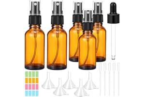Litimkat 5 sztuk brązowych butelek z rozpylaczem, szklane, 2 x 50 ml, 3 x 30 ml, butelki z rozpylaczem z delikatną mgłą, mały rozpylacz do perfum z narzędziem do napełniania i naklejką, wielokrotnego