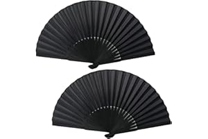 VilaGi 2 Pcs Folding Hand Fans,Handheld Folding Fan,Hand Fan Folding Black Folding Fan for Women Men,Chinese Fan Spanish Fabric Handheld Fan for Cosplay Props Wedding Party Decoration Birthday Gifts