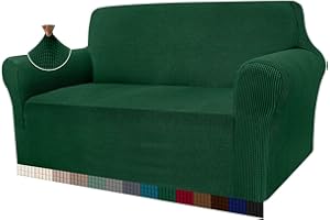 Granbest High Stretch Armchair Covers Super Soft Chair Covers for Living Room Jacquard Sofa Cover for Dogs Non Slip Chair Slipcover with Arms Furniture Protector (Dark Green, 2 Seater)