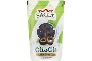 SACLA Saclà, OlivOlì, Olive Nere A Rondelle, Ideali per Insalate e per Arricchire i Tuoi Piatti, Senza Liquido, Busta, 75g