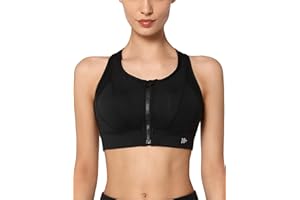 Yvette Soutien Gorge de Sport pour Femme Zipper Avant Dos Nageur avec Bande Élastique Entrecroisée pour Fitness Course Jogging