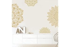 PLIGREAT Lot de 4 Autocollants Muraux Demi-Mandala Bohème en Vinyle Amovibles pour Décoration Murale de Salon Chambre à Coucher Yoga Salle de Méditation Salon de Thé Décoration Murale Intérieur Décor