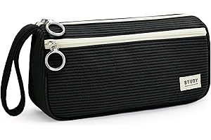 Kalidi Piórnik szkolny, wysokiej jakości materiały, etui na długopisy, trwały zamek błyskawiczny, kosmetyczka do szkoły i biura, dla kobiet i dziewcząt, Black