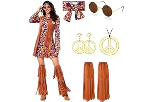 YADODO Costume Hippie pour Femme Style Discothèque Deguisement Hippie Robe Année 70 Hippie Costume pour Femme 60S 70S les Dames/Adulte/Filles Robe