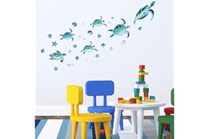 ZONON Calcomanías de Pared de Tortuga Marina Azul Pegatinas de Vinilo de Tortuga Calcomanía de Concha Estrella de Mar Tortuga Marina Decoraciones de Baño Calcomanías Bajo Agua de Océano