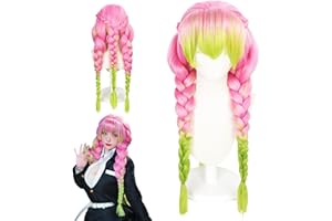 AUNGCSHE Perruque Kanroji Mitsuri Cosplay, Anime, Femme et Fille Enfants Adultes, Sakura Pink, 90 cm