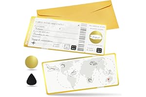 TEYOMI 1 Cartes à gratter pour Billets de Voyage avec enveloppes,Carte d'embarquement à gratter personnalisée, Emballage Cadeau de Voyage,Billet Surprise à gratter et à révéler pour Anniversaire,Petite Amie