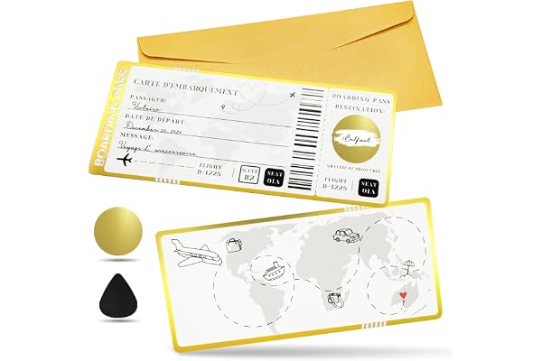 1 Cartes à gratter pour Billets de Voyage avec enveloppes,Carte d'embarquement à gratter personnalisée, Emballage Cadeau de Voyage,Billet Surprise à gratter et à révéler pour Anniversaire,Petite Amie
