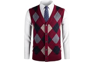 Herothorn Gilet Maglia da Uomo con Diamante Spesso Argyle Maglieria Senza Maniche Maglione Cardigan Scollo a V Smanicato Pullover Panciotto Canotte con Bottone